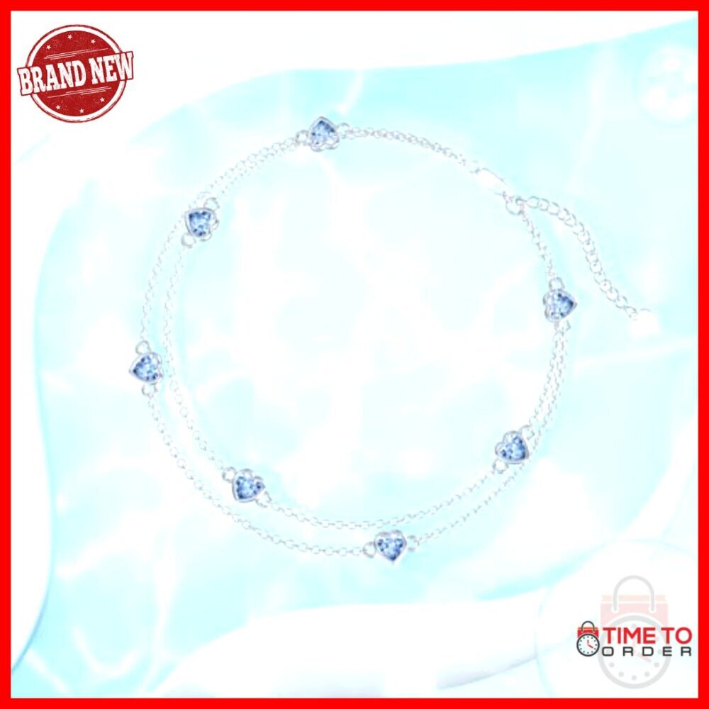 Sterling Silver Heart Birthstone Anklet Bracelet Elegant Adjustable Link Chain - Picture 2 of 7
